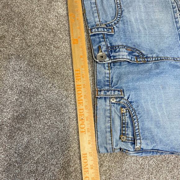 Y2K 00s Vtg Distress Hot Kiss Denim Mini Skirt 9 Frayed Hem Embroidered Low rise - Picture 5 of 12